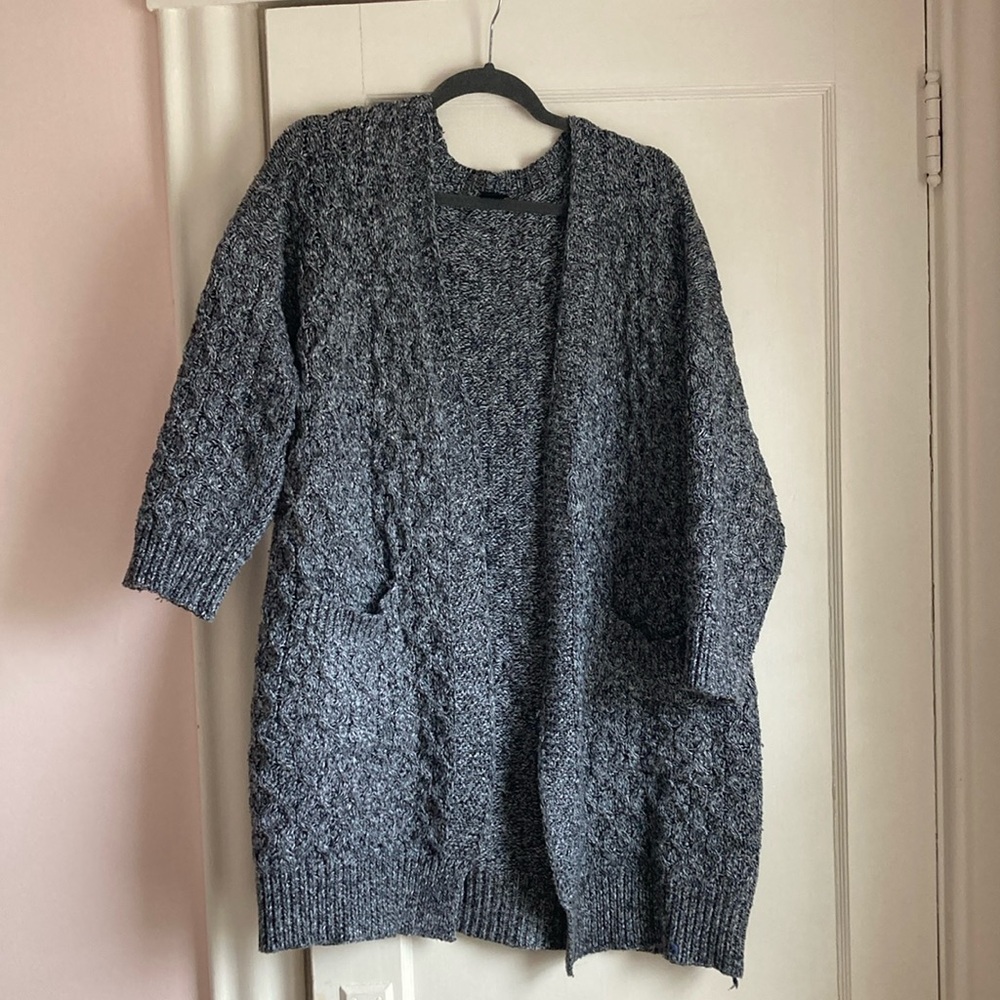 Gray Cable Knit Sweater Duster Cardigan